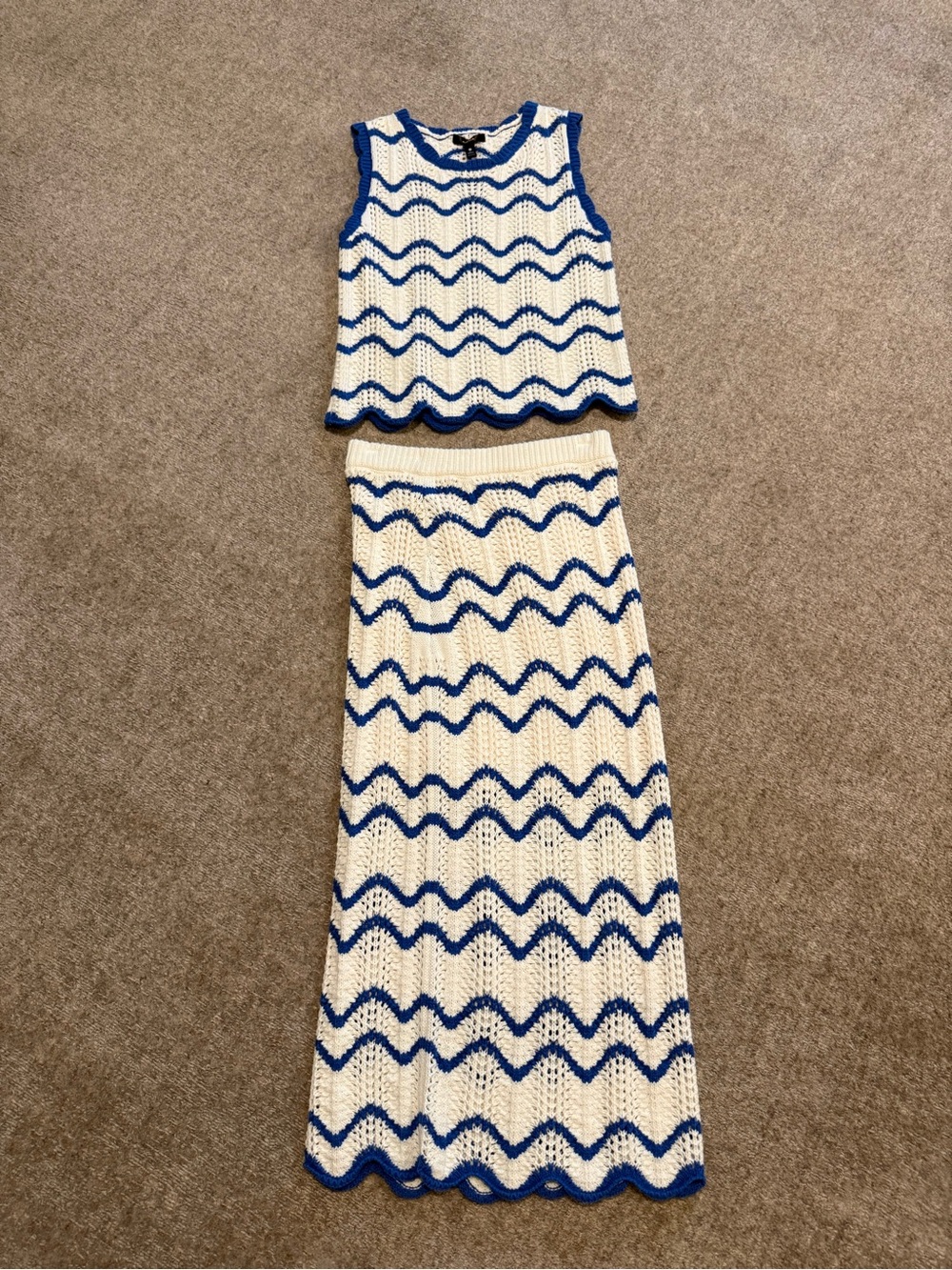 NWOT Aqua White & Blue Crochet Maxi Skirt Set SZ: XS